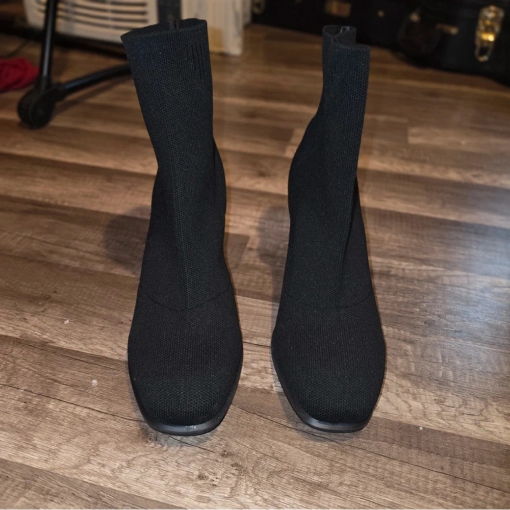 MIA Black Stretch Knit Sock Heeled Ankle Boots